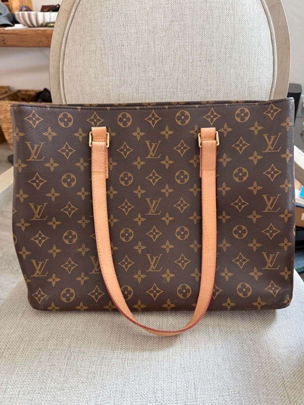 Louis Vuitton Monogram leather Tote with Natural Leather Straps